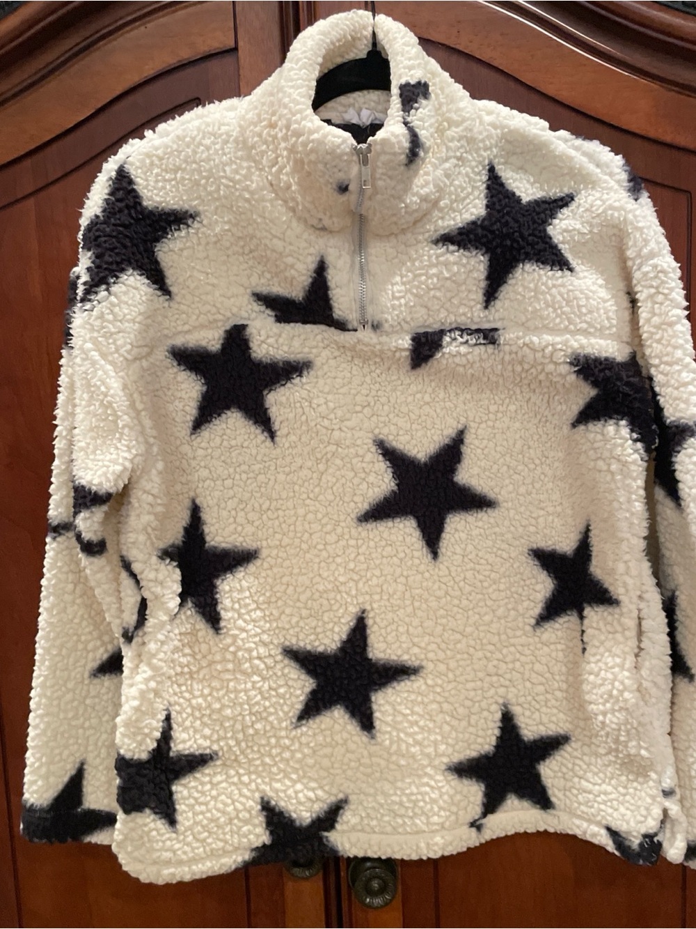 Peach Love California Cream Sherpa Pullover with Black Stars